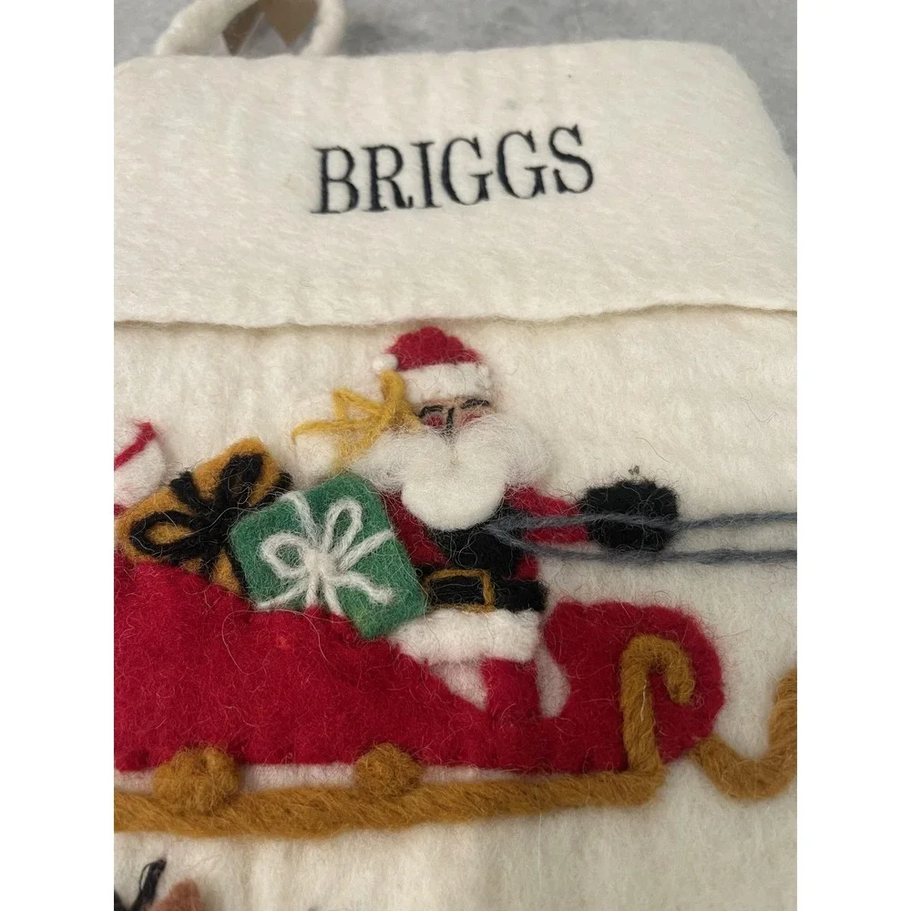 West Elm Christmas Stocking Santa Reindeer White Large Briggs Name Holiday